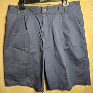 Brittania Mens Pleated Chino Shorts Navy Blue Cotton Twill Size 34 Vintage Style